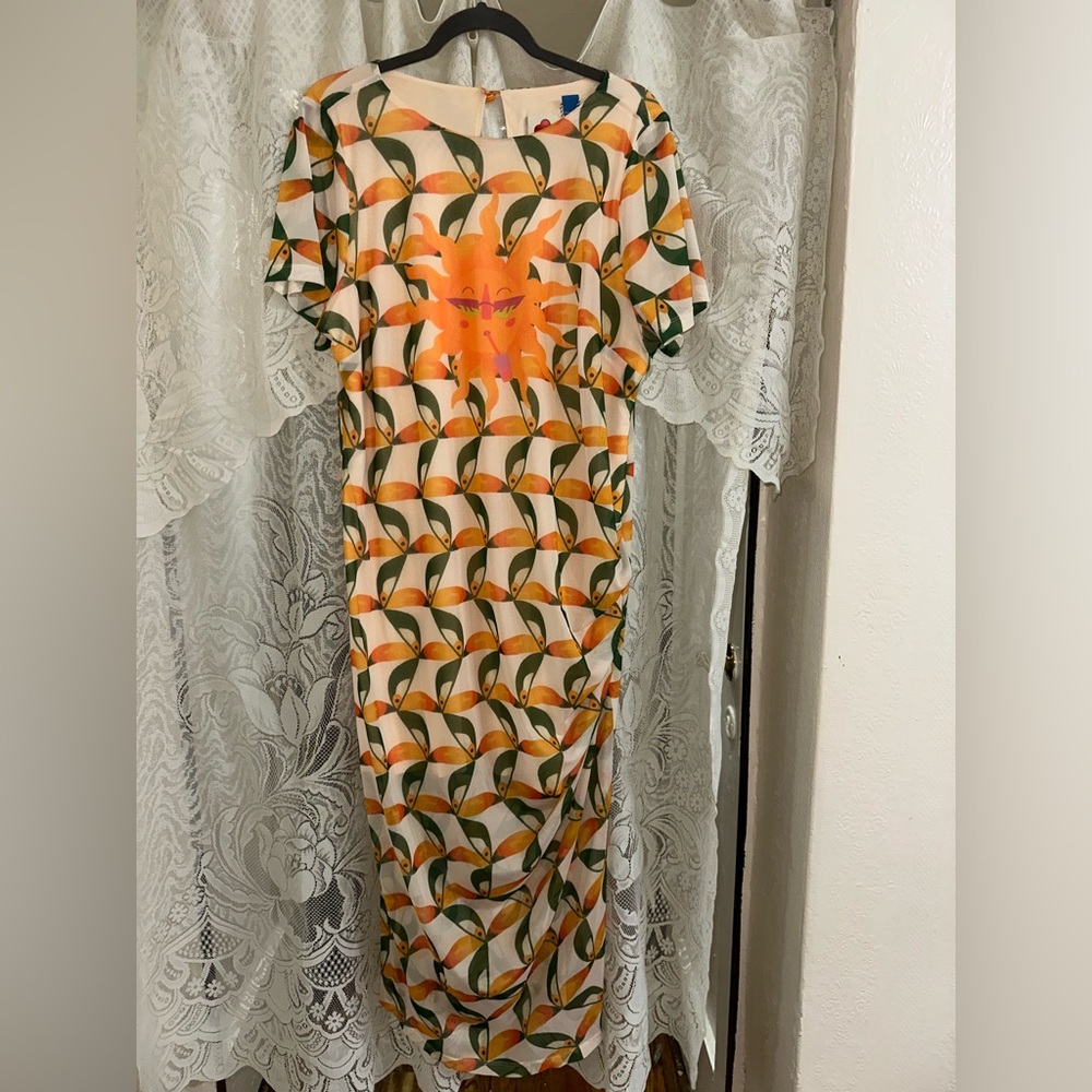 Anthropologie x Farm Rio Printed Mesh Dress 1X May run smaller